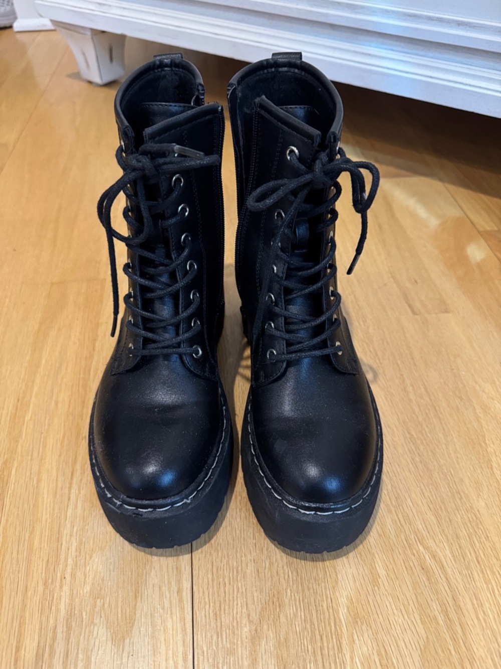 Steve Madden Black Lace-Up Platform Combat Boots